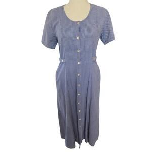 JG Hook Vintage Seersucker Gingham Checkered Summer Midi Dress Size 12 Retro